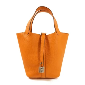 HERMES PHW Picotin PM Handbag Clemence Leather Orange - Picture 1 of 12