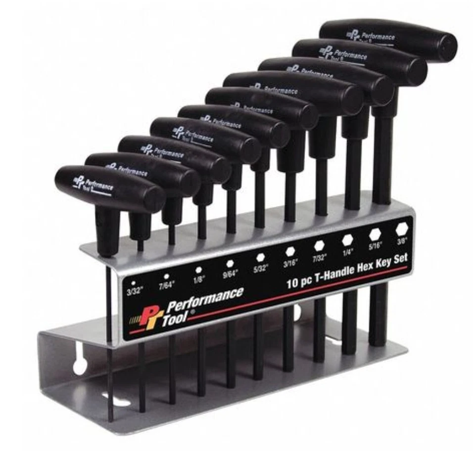 PT TOOL 10-PC T HANDLE GRIPS HEX KEY SET CARBON STEEL SHAFTS LIFETIME WARRANTY - Image 1 of 4