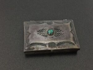 Vintage Southwestern Stampwork Turquoise Sterling Silver Box