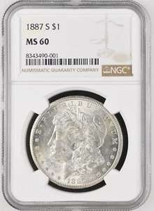 1887-S Morgan Dollar NGC Certified MS60 - Picture 1 of 2
