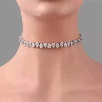 16 Ct Pear Cut Simulated Diamond Women's Choker Necklace 14k White Gold Plated - Image 1 of 4