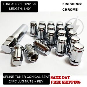 24 Chrome 6 Spline Lug Nuts 12x1.25 Tapered Cone Seat For Nissan Armada Frontier