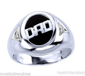Mens DAD Ring Diamond Onyx 14K Yellow or White Gold - Picture 1 of 2