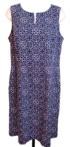 Talbots Sleeveless Shift Dress Navy Blue w/Pink Print Size 12 Cotton Cottagecore - Picture 1 of 11