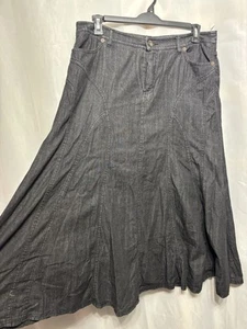 -837 Marks&Spencer Sz 18 Black Cotton Denim Flared Maxi Skirt 36”Long - Picture 1 of 4