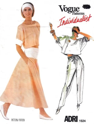 Vogue 1524 80s ADRI pattern size 10, dolman sleeve top skirt and pants - Image 1 of 2