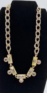 Robert Rose Statement Necklace Yellow and Peach Stones Gold Tone Chain 17" - Picture 1 of 11
