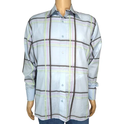 Camisa para hombre Ted Baker London multicolor a cuadros manga larga puño francés talla 5/XL Foto 1 de 4