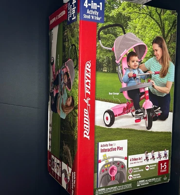 Radio Flyer, Triciclo 4 en 1 Paseo 'N con Bandeja de Actividad, Rosa y Gris, Triciclo Foto 1 de 2
