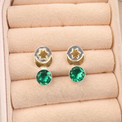 Green Emerald Stone Engagement Drop Boho Earrings Jewelry 925 Sterling Silver - Image 1 of 4