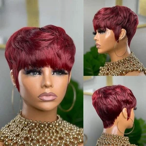 Women's Short Bob Pixie Cut Human Hair Wigs - Picture 1 of 5