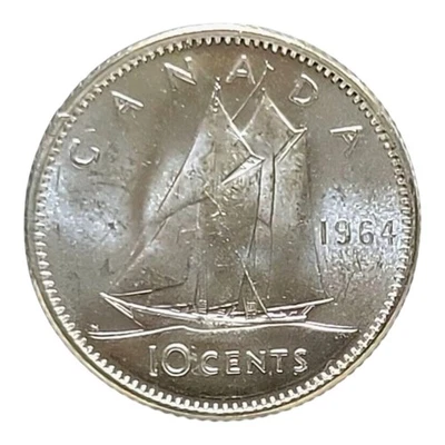 Canada 1964 BU UNC Uncirculated Silver Ten Cent Piece!! - Image 1 of 2