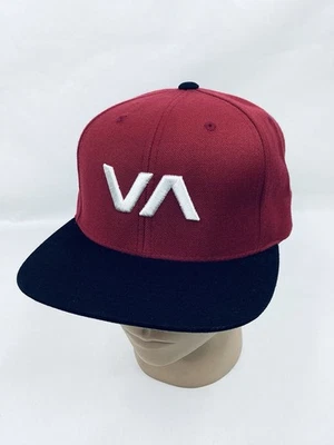 RVCA VA Logo Snapback Sombrero Granate Negro Billete Plano Gorra Ajustable Skate Surf Foto 1 de 4