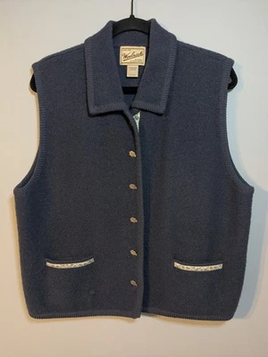 Vintage WOOLRICH Women's Wool Vest Smoked Pearl Collared Leaf Buttons Size Large - Image 1 of 4