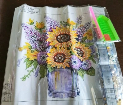 Diamond Painting 5D DIY PARTIAL 30x30cm 🐝 SUNFLOWERS 52 🐝 Free Post - Imagem 1 de 2