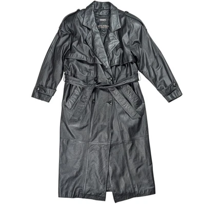 Gabardina vintage de cuero Wilson de 4 pies talla pequeña con cinturón forrada de doble pecho Foto 1 de 4