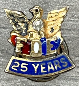 FOE Bruderorden Adler Vintage Sterling 925 Strass Emaille Pin 25 Jahre Auszeichnung - Bild 1 von 7