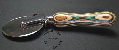 Handmade Spectraply Wood Pizza Cutter or Ice Cream Scoop Heavy Stainless 471 - Image 1 of 4