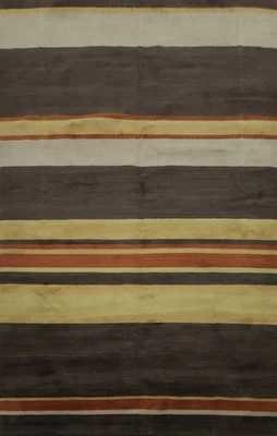 Alfombra de lana nepalí a rayas 6x9 pies alfombra de lana contemporánea anudada a mano Foto 1 de 4