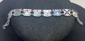 Vintage Made in England Enamel Shield Souvenir Bracelet 7” - Picture 1 of 3