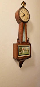 Vintage mahogany Banjo wall clock casement #1 with eagle finial & southern house - Picture 1 of 17