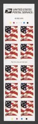 2002 US Scott #3634a 37c Flag, Booklet Pane of 10 MNH - Image 1 of 2