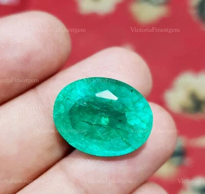 16.65 Crt Lab Created Green Emerald Oval Shape Ring Size Loose Gemstone - Picture 1 of 5