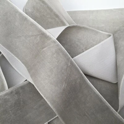 Pale Grey Neat Edge Velvet Ribbon Wedding Sewing Easter Craft Christmas 1 Yard - Image 1 of 4