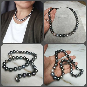 B-Ware Südsee Tahitiperlen Perlenkette Collier Barock Ø9,9-11,9mm 44,5cm RUND - Bild 1 von 6