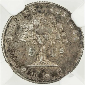 Costa Rica: Republic 5 Centavos 1875 GW, NGC AU 50, KM# 110 Silver Coin - Picture 1 of 4