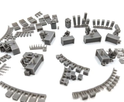 HO Scale Modern Office Desks Figures Shelves Chairs Photo Copier Computers - Image 1 of 4