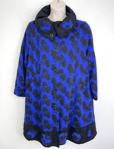 Taking Shape Jacquard Dress Coat plus size large blue black button front pockets - Picture 1 of 9