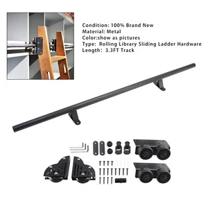Rolling Library Sliding Ladder Hardware Kit with Brake 3.3FT Round Tube Y - Zdjęcie 1 z 18