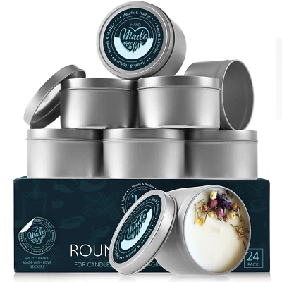 Metal round Candle Tins with Lids 8 Oz, Candle Containers for Candle Making with - Image 1 of 4