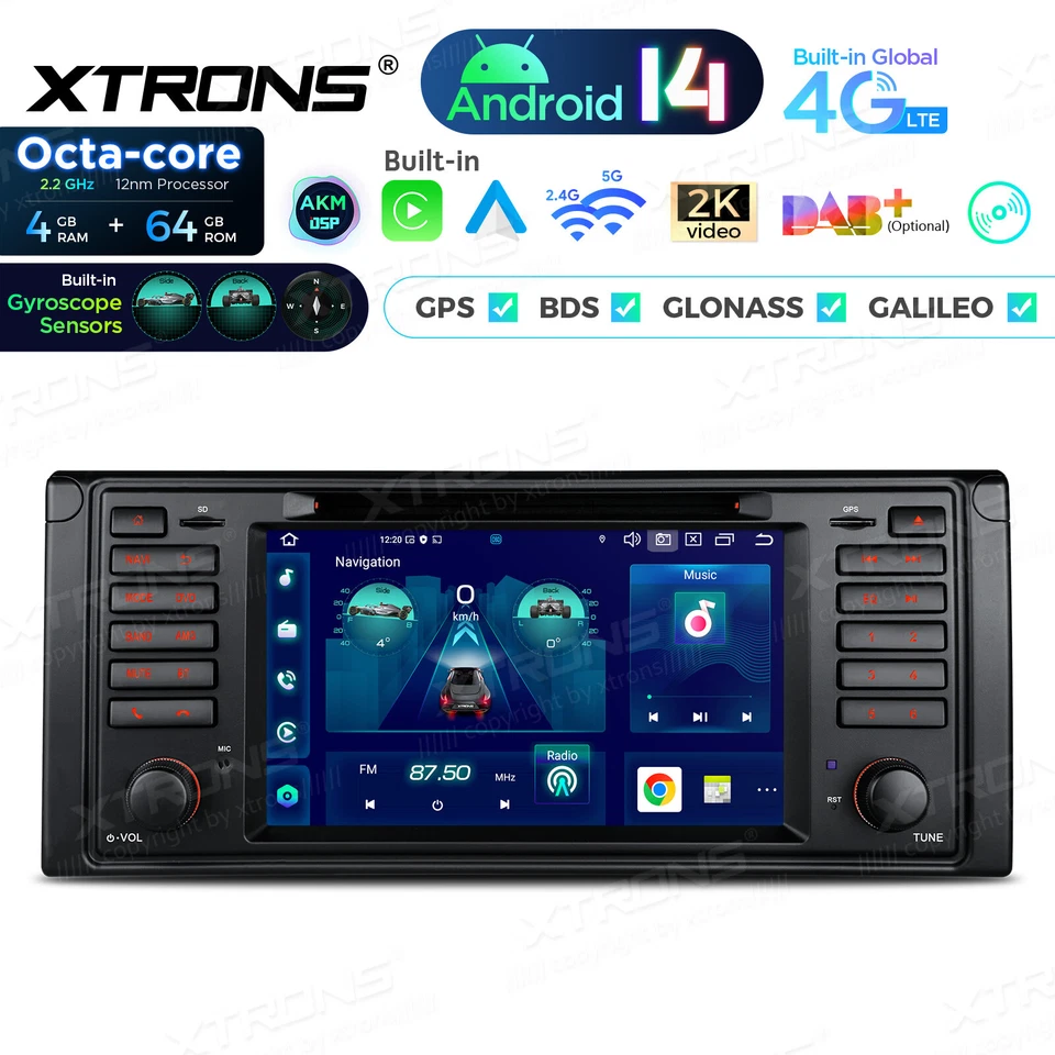 8-Core 4G LTE 64G Android 14 Car Radio DSP 7" GPS DVD for BMW 5 Series M5 E39 - Image 1 of 4