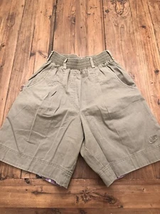 Vintage Nike Girls Size Medium Pull On Khaki Shorts High Waist Geometric Hem - Picture 1 of 14