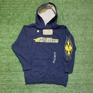 Vintage NWT Nike Flame Sweatshirt Hooodie Yellow Blue Embroidered Youth Sz M Y2K - Picture 1 of 9