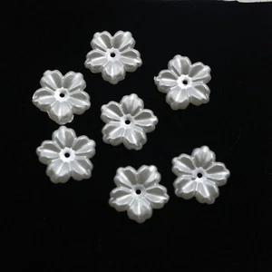 200 Pure White Pearl flower Beads 12mm FlatBack Center Hole Flower Embellishment - Picture 1 of 7