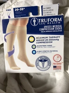 Truform 20-30 mmHg Compression Below Knee Stockings Closed Toe Beige XL 3886 - Picture 1 of 3