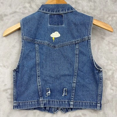 Chaleco Jean Envejecido Vintage Niños Unisex M Denim Thundercloud Bordado Foto 1 de 4