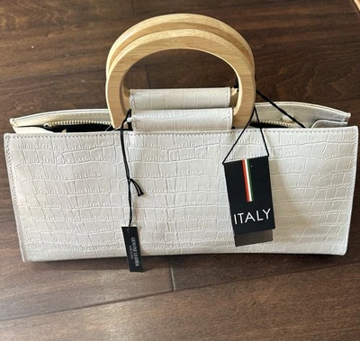 Bolso de Mano Claudia Firenze Cuero Italiano Blanco Cocodrilo Foto 1 de 4