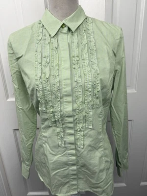 New York & Co Esmoquin con Volantes Camisa Abotonada Rayas Verde Talla Grande Carrera Foto 1 de 4