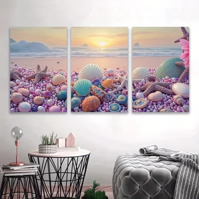3pcs Seashells and Starfish Beach Decor Art Wall Art Canvas Framed 50x70cm - Image 1 of 2
