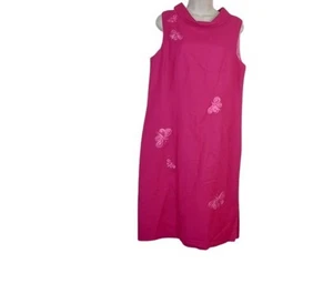 Vintage Talbots Damen Etuikleid rosa Schmetterling bestickt Knöpfe Leinen 14 - Bild 1 von 4