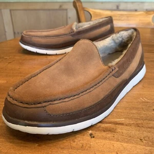 Mens New Ugg Suede Sheep Lined  Slip on Brown With White Soles Size 71/2M - Picture 1 of 9
