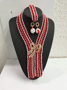 Stunning Handmad Wedding Party Crystal Beaded Chocker Statement Necklace - Picture 1 of 1