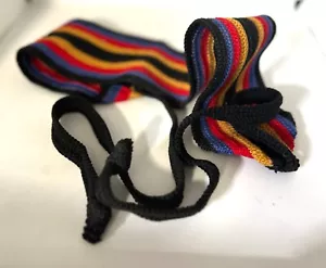 Chic! Vintage 1980s Black Gold Blue Red Woven Wrap Cinch Belt Designs by Sherle - Picture 1 of 3
