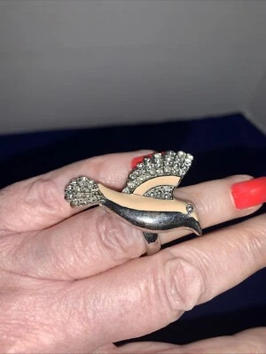 Anillo Bird In Flight Esmalte Rosa y Plata Talla 6 Buena Calidad Unisex Foto 1 de 4