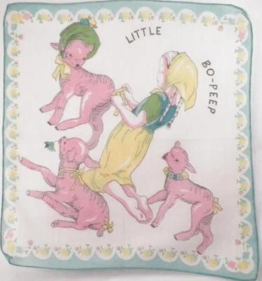 Little Bo Peep Hankie Berçário Infantil Rima Algodão Anos 1950 Vintage Bom #2 - Imagem 1 de 4