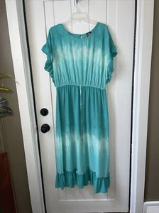 Abito stile BoHo Cal donna L manica svasata volant cravatta vita maxi verde acqua - Foto 1 di 4